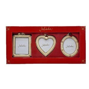 Juliska Mini Frame Set Berry & Thread Enamel Gold Tone Hanging Ornaments 3 Boxed